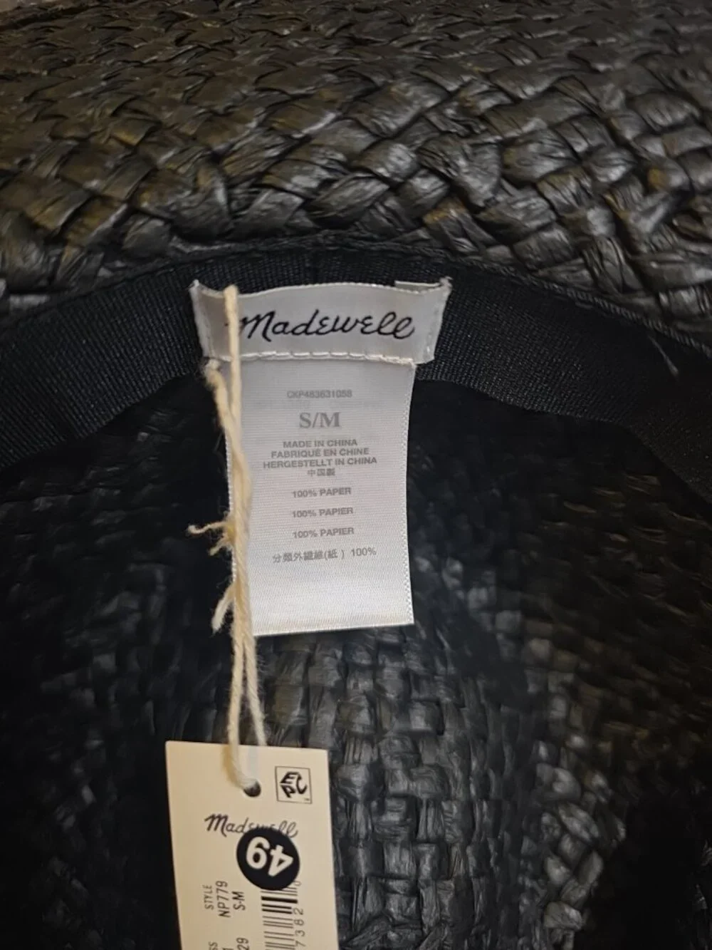Madewell Packable Straw Hat Black NP779 Panama S/M NEW - Picture 4 of 6